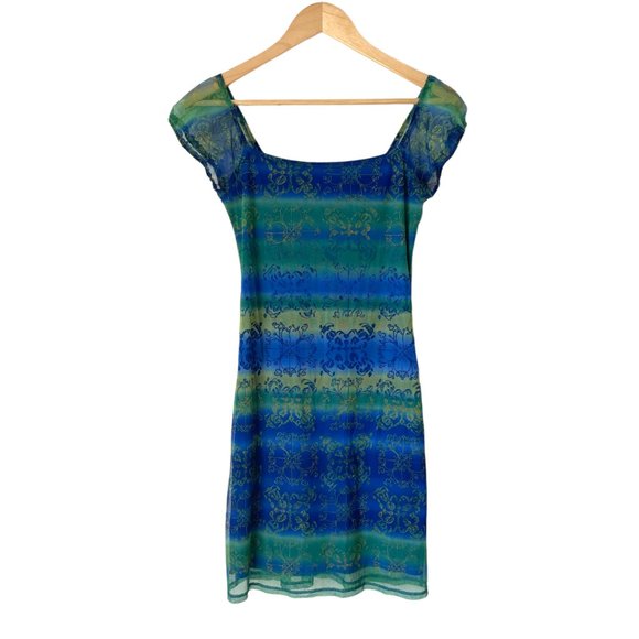 No Boundaries Dresses & Skirts - womens vintage 90s no boundaries mesh mini dress sheer cap sleeve square neck